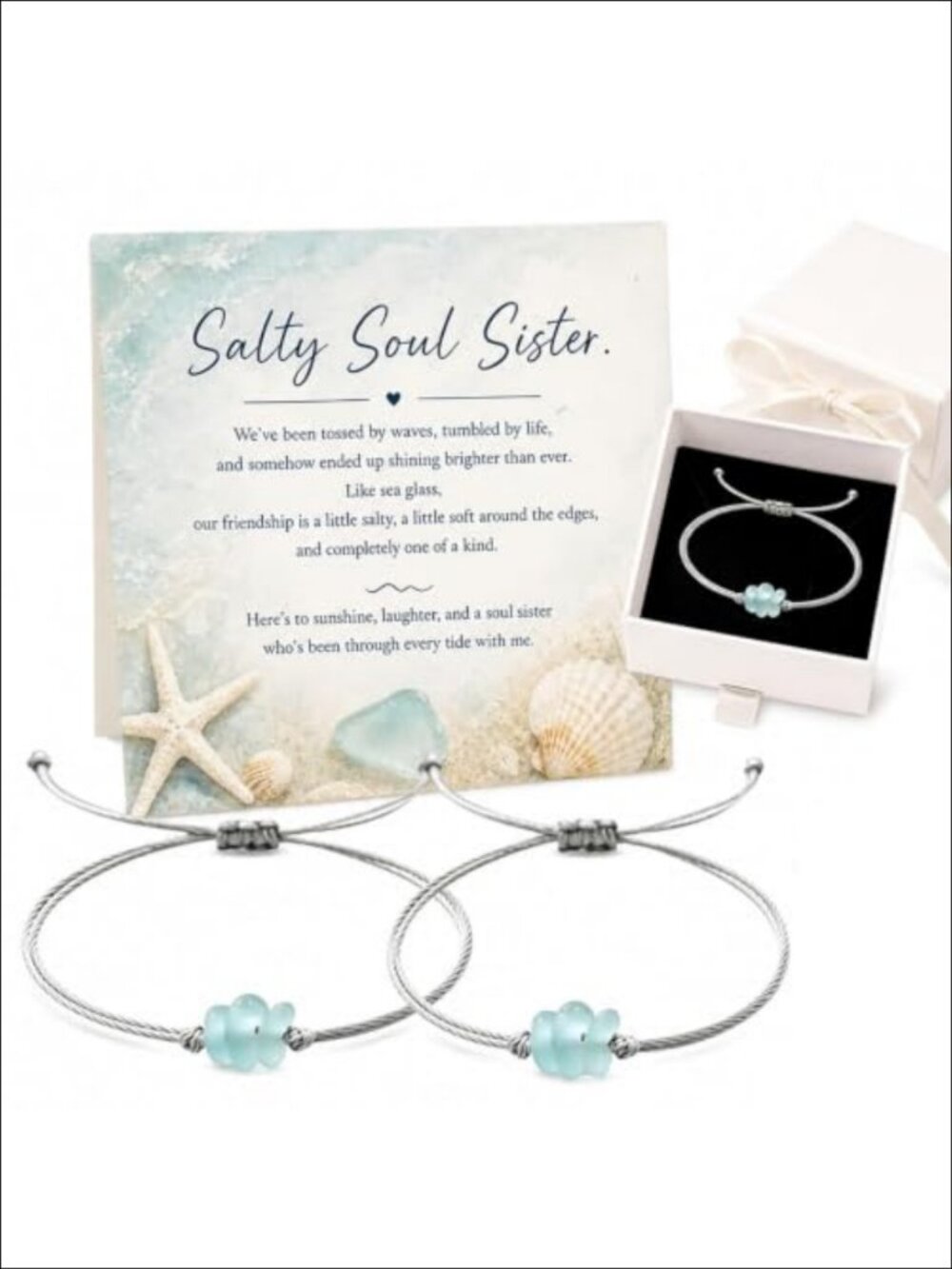 Sea Glass Friendship Bracelet Set of 2 Braided Cord Matching